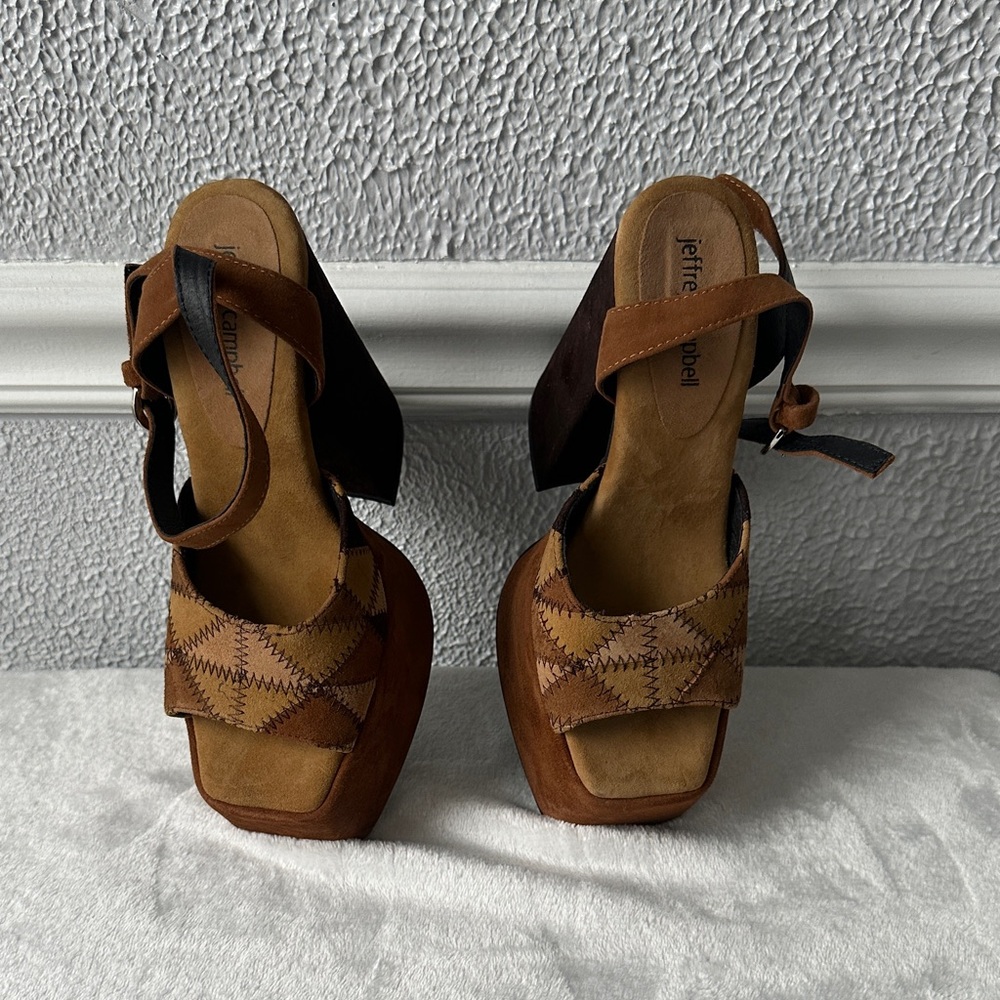 Jeffrey Campbell Patchwork Platform Tan and Brown… - image 4